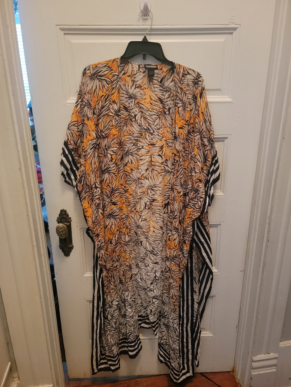 Steve Madden Yellow Floral Print Kimono with Black Detail